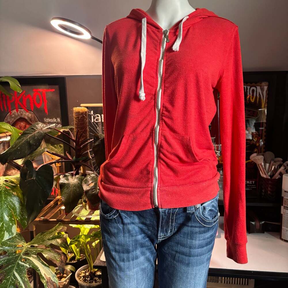 Seven7 Women's Red Full-Zip Hoodie Sweatshirt